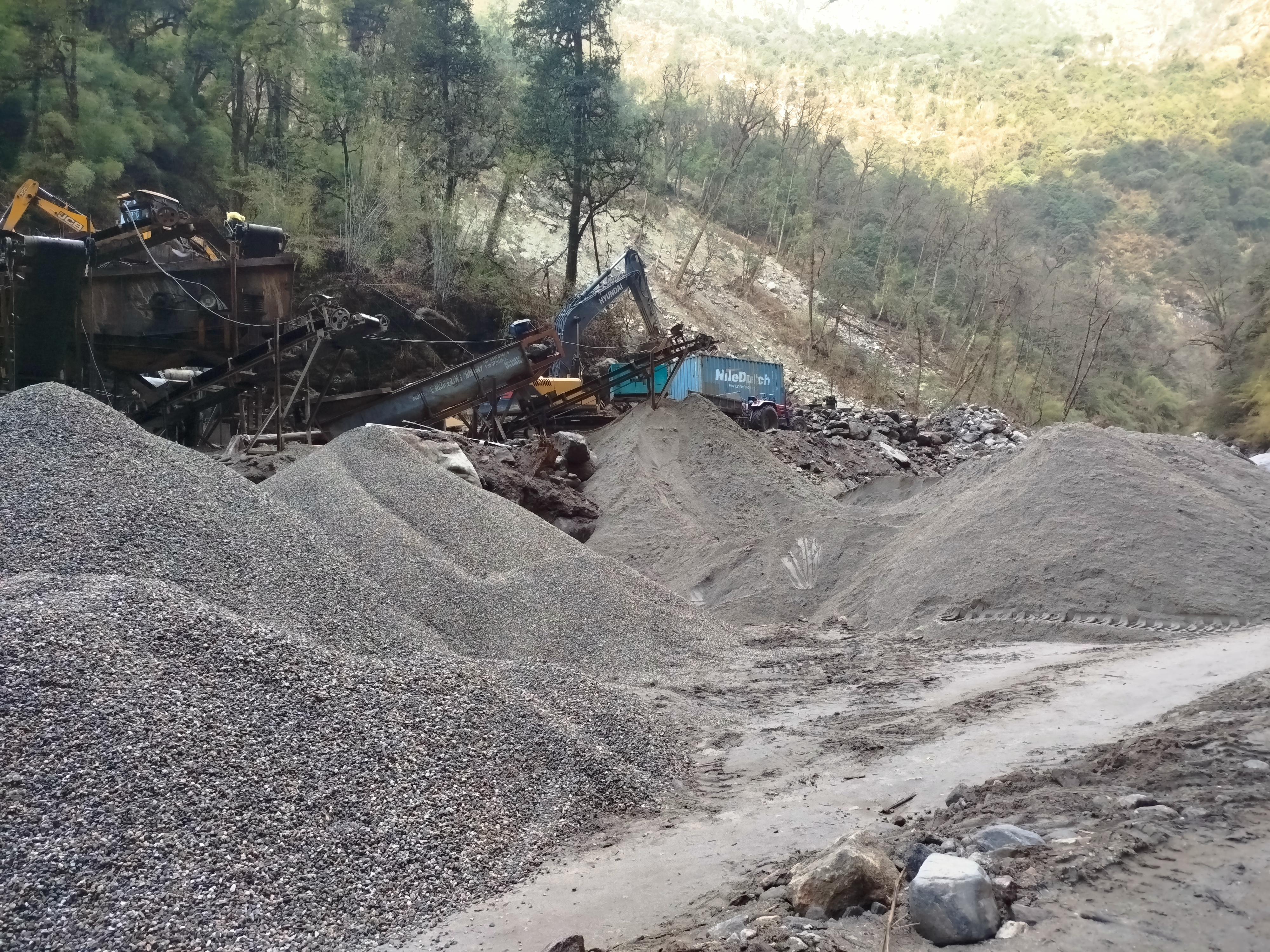 Construction material preparation at the project site