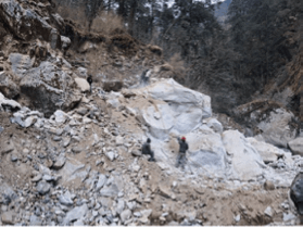 Drilling on boulders at the intake area